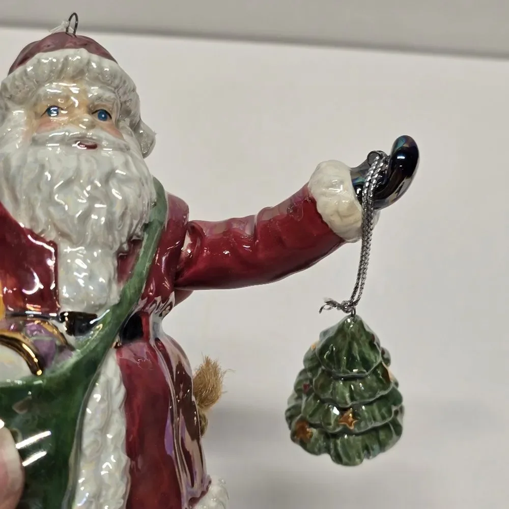 Vintage Dept 56 Ceramic Santa Christmas Ornament Jointed Iridescent Glaze